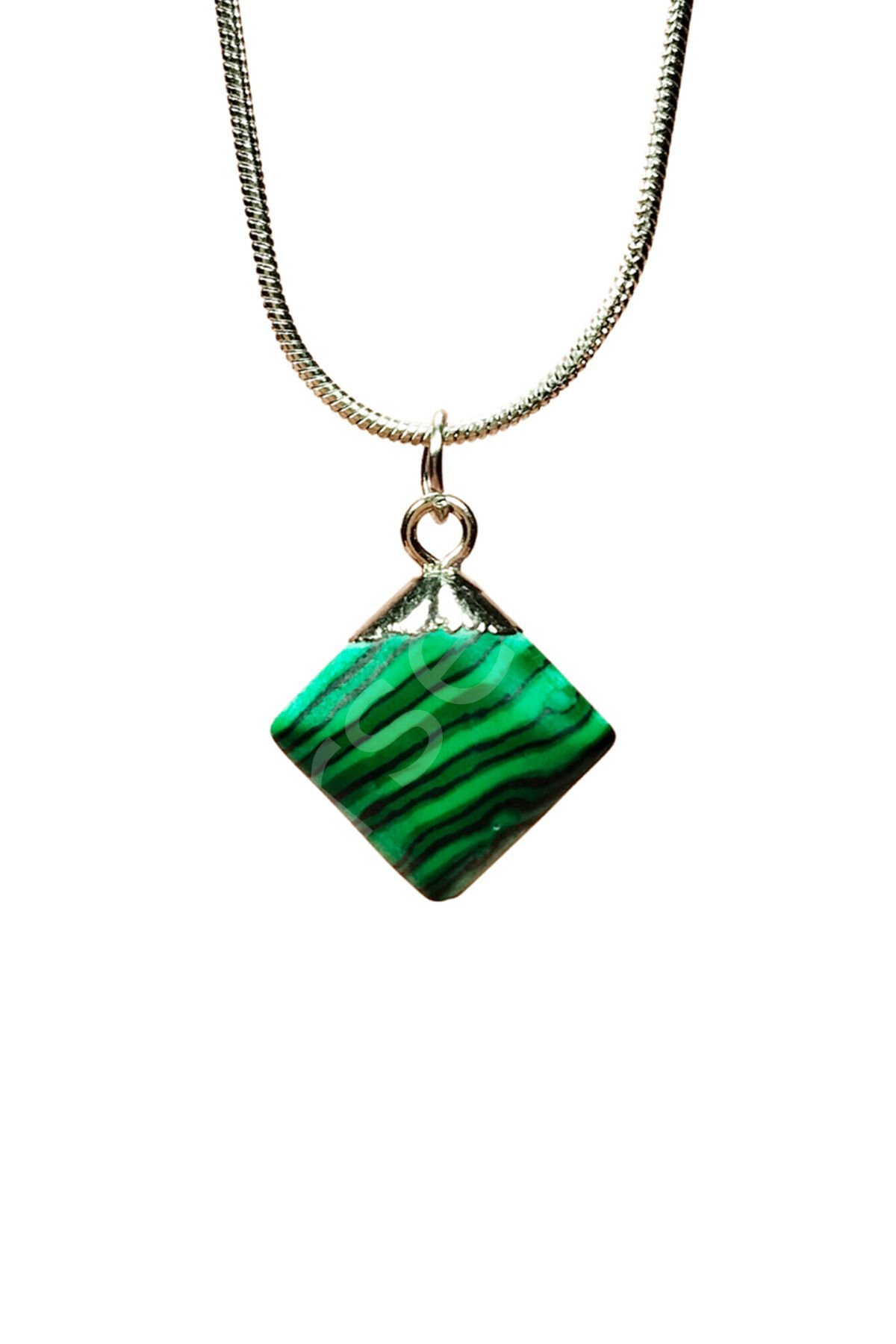 Malakit Doğal Taşı Zincirli El Yapımı Kolye Uç: 1,5 cm Zincir: 20 cm Kutulu