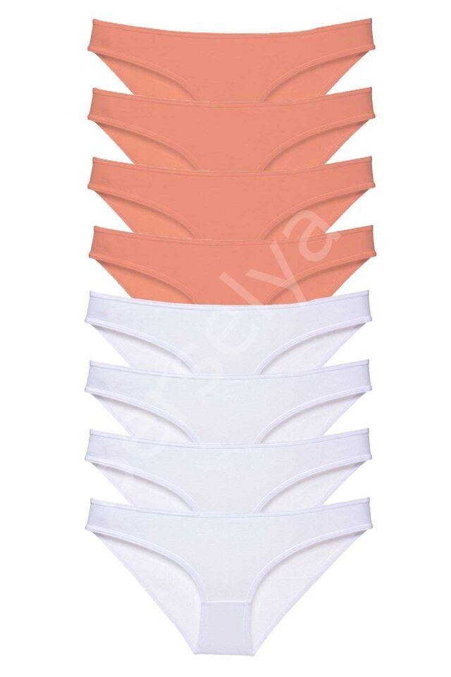 8 adet Eko Set Likralı Kadın Slip Külot Pudra Beyaz XL