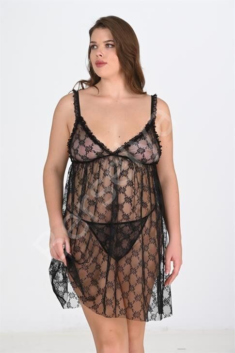 Büyük Beden Siyah Gecelik 3041