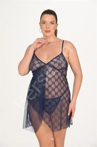 Büyük Beden Lacivert Gecelik 3046