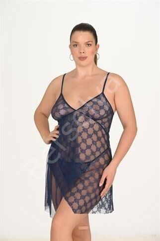 Büyük Beden Lacivert Gecelik 3046