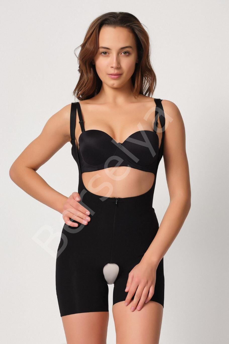 Siyah Mı Emay 2834 Göğsü Açık Ferumalı Tül Popo Boy Lazer Korse