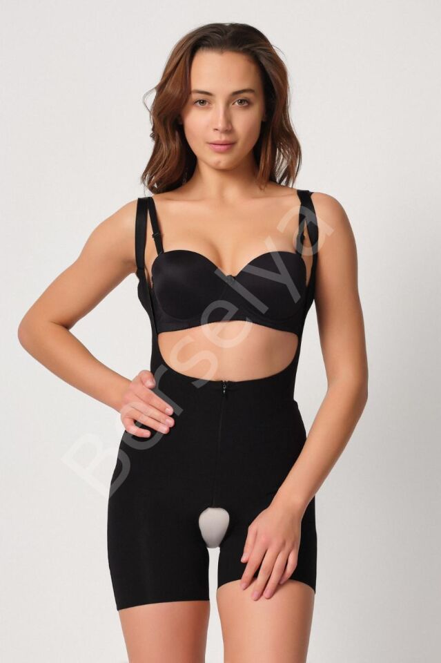 Siyah Mı Emay 2834 Göğsü Açık Ferumalı Tül Popo Boy Lazer Korse