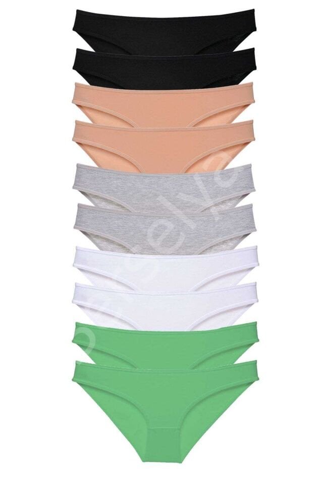10 Adet Süper Eko Set Likralı Kadın Slip Külot Siyah Ten Gri Beyaz Yeşil