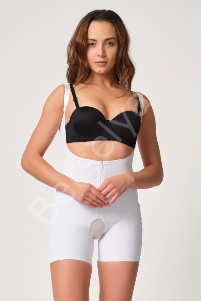 Beyaz Mı Emay 2834 Göğsü Açık Ferumalı Tül Popo Boy Lazer Korse