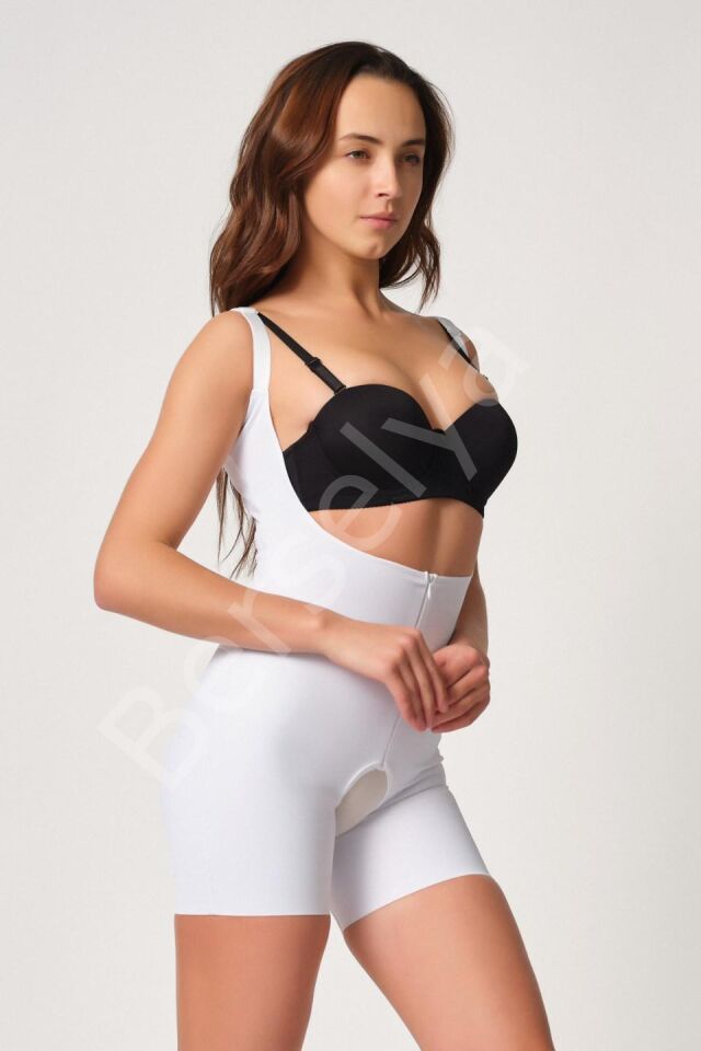 Beyaz Mı Emay 2834 Göğsü Açık Ferumalı Tül Popo Boy Lazer Korse