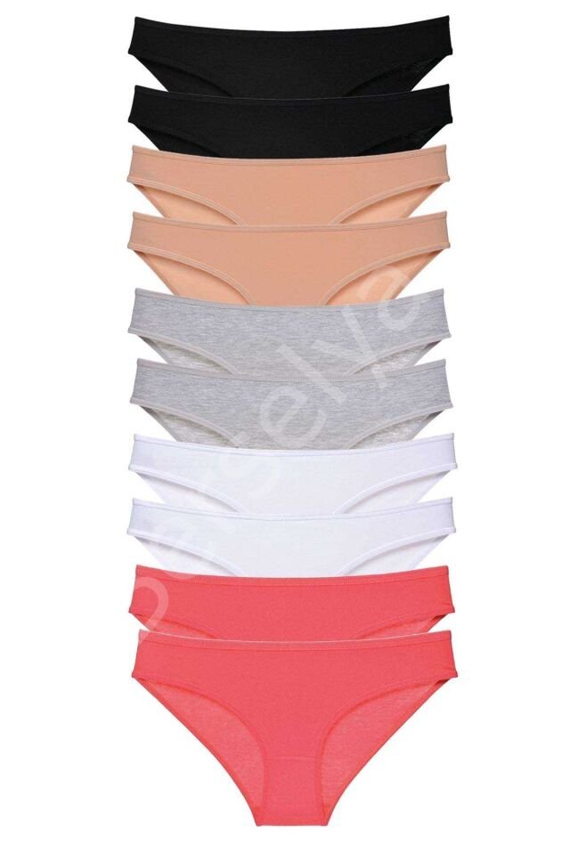 10 Adet Süper Eko Set Likralı Kadın Slip Külot Siyah Ten Gri Beyaz Fuşya