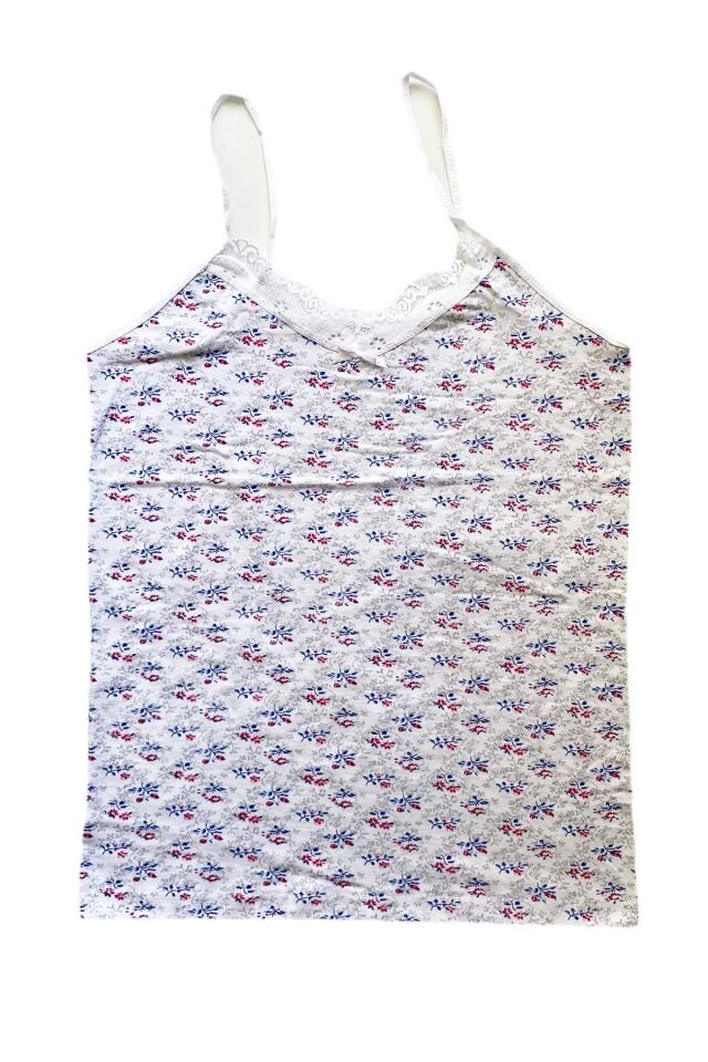 5 Adet Kadın Askılı Desenli Atlet Dantelli Empirme Pamuklu Penye D6-10