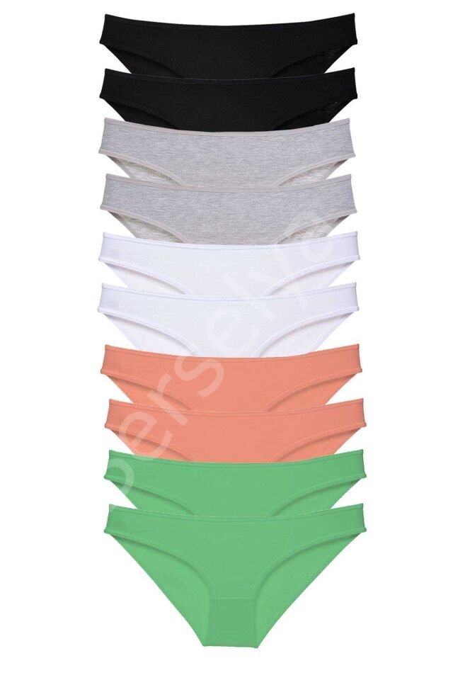 10 Adet Süper Eko Set Likralı Kadın Slip Külot Siyah Gri Beyaz Pudra Yeşil