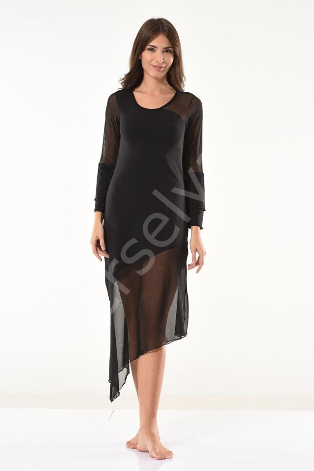 Transparan Detaylı Uzun Elbise 958