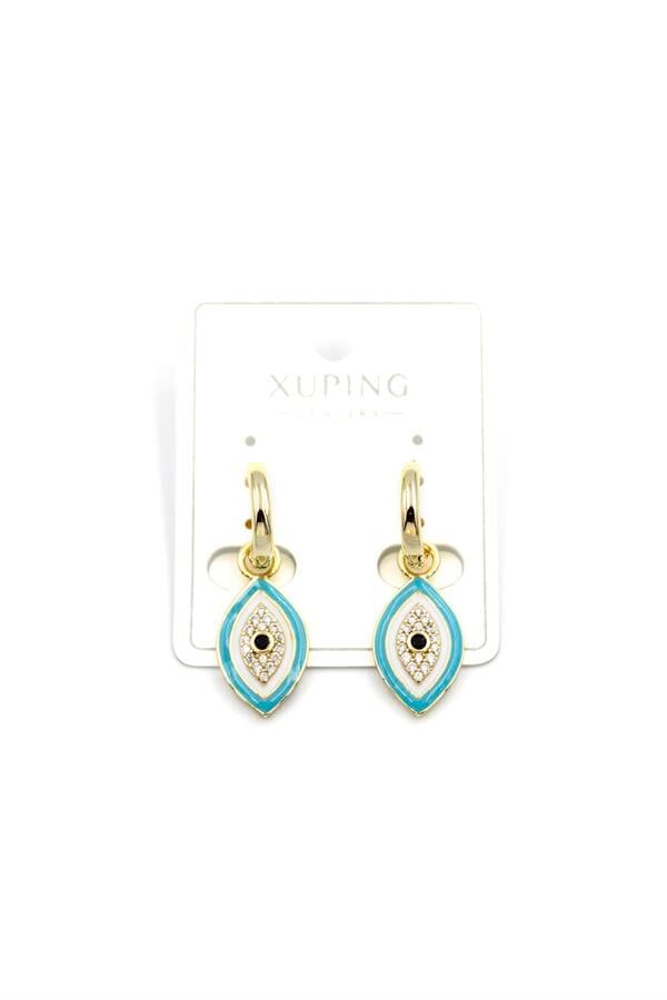 Mineli Nazar Küpe - 14K Altın