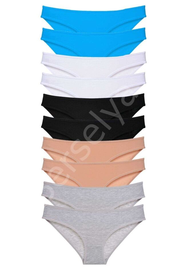10 adet Süper Eko Set Likralı Kadın Slip Siyah Ten Gri Beyaz Mavi L