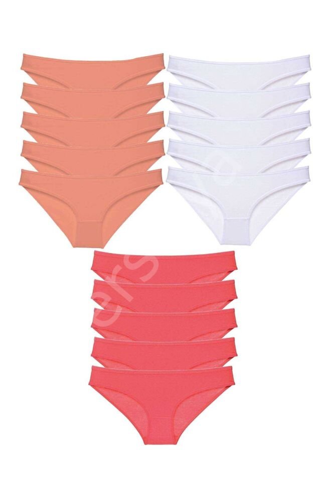 15 adet Süper Eko Set Likralı Kadın Slip Külot Pudra Beyaz Fuşya L