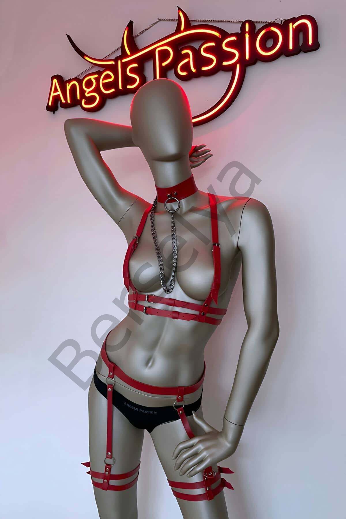 Tasma Detaylı Şık Deri Harness Jartiyer Takım