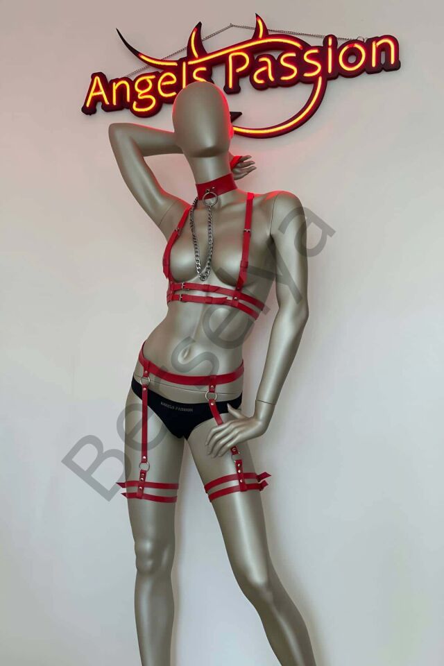 Tasma Detaylı Şık Deri Harness Jartiyer Takım