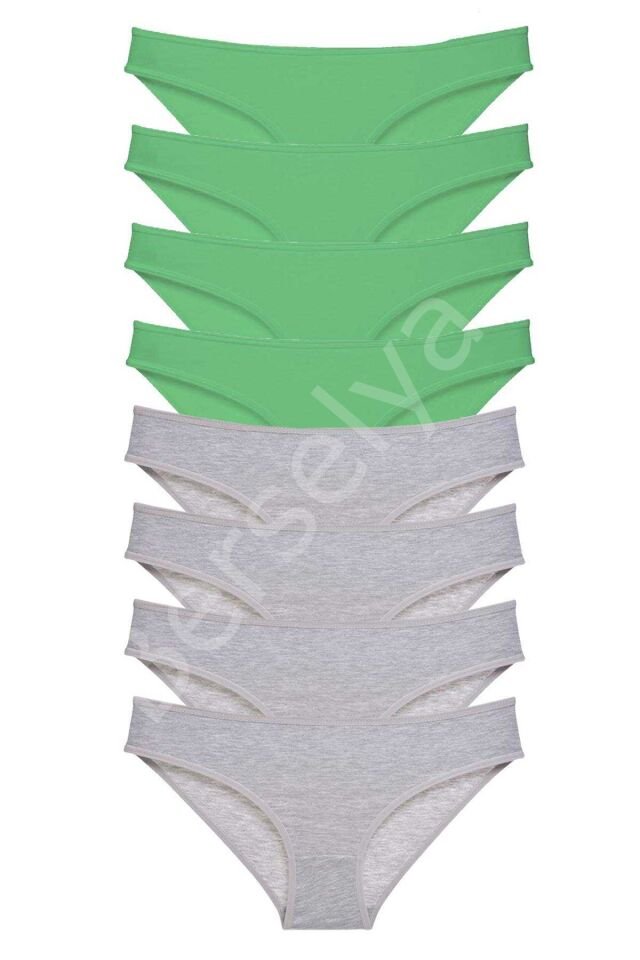 8 adet Süper Eko Set Likralı Kadın Slip Külot Yeşil Gri L