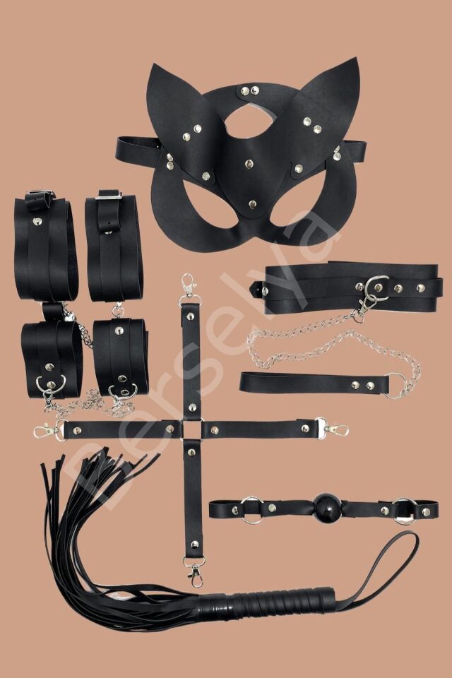 Siyah 7 Li Deri Harness Sexi Kadın Set 800220