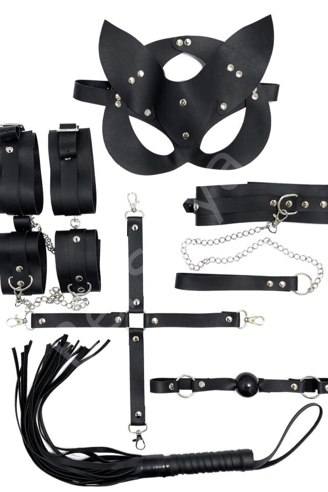 Siyah 7 Li Deri Harness Sexi Kadın Set 800220
