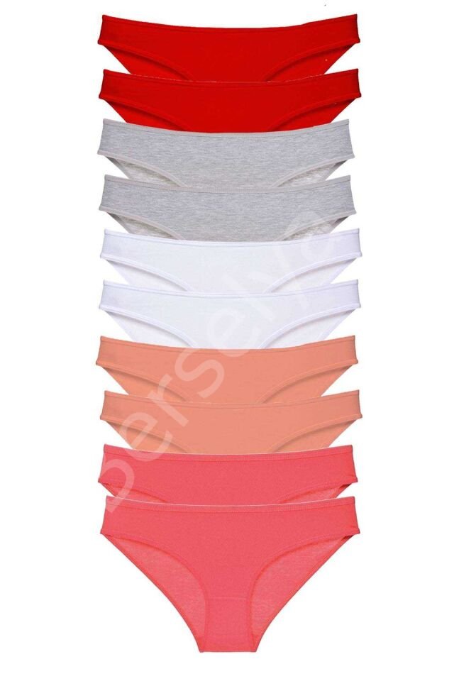 10 Adet Süper Eko Set Likralı Kadın Slip Külot Kırmızı Gri Beyaz Pudra Fuşya