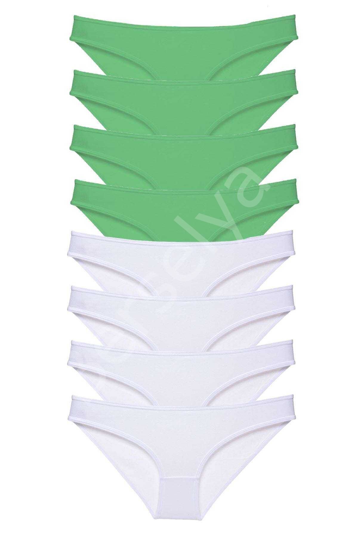 8 adet Eko Set Likralı Kadın Slip Külot Yeşil Beyaz M