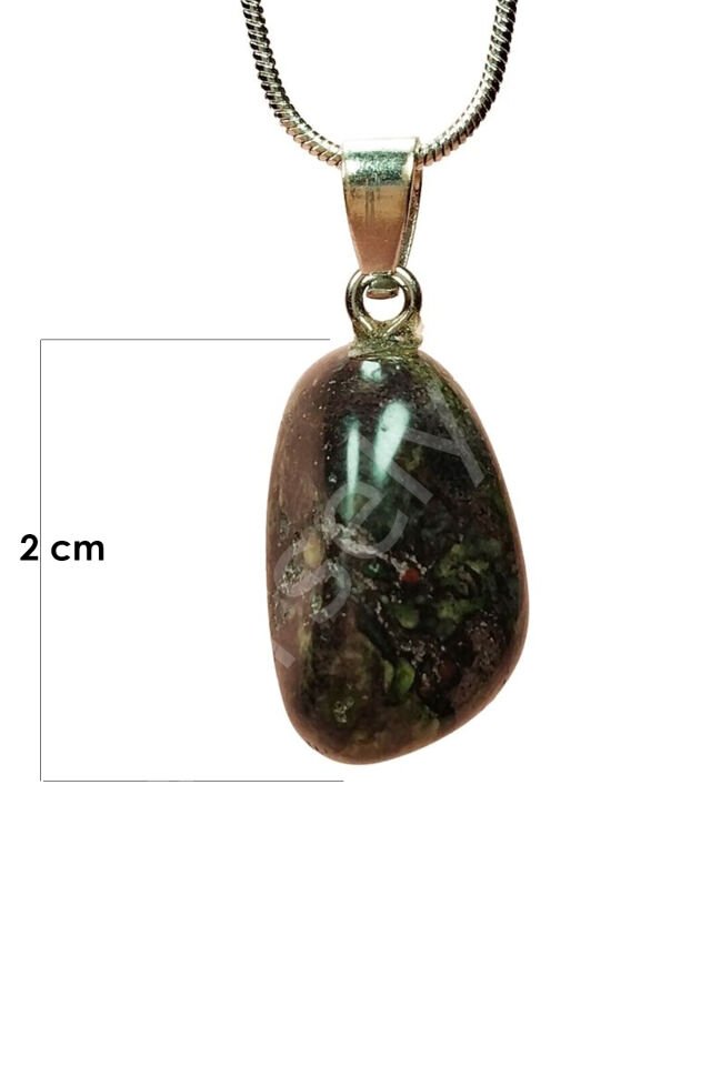 Anyolit Doğal Taşı Zincirli El Yapımı Kolye Uç: 2 cm Zincir: 20 cm Kutulu