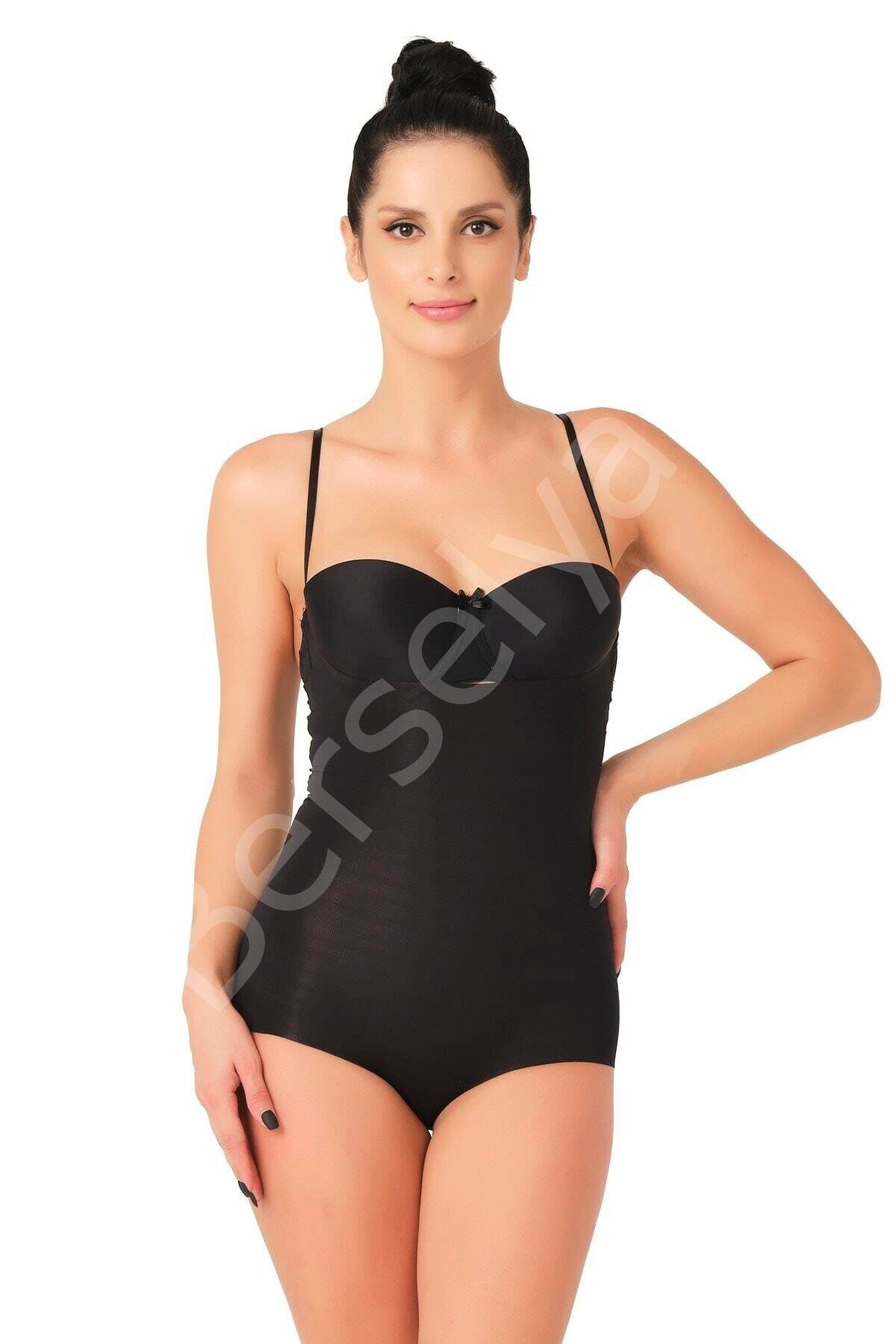 Siyah Mı Emay 2723 Lazer Kesim Göğsü Açık Slip Korse