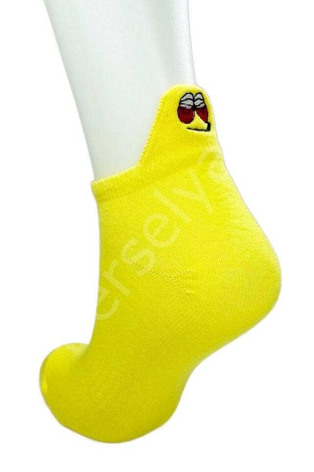 6 Çift Emoji Desen Nakış Baskılı Kadın Pamuklu Bilek Çorap