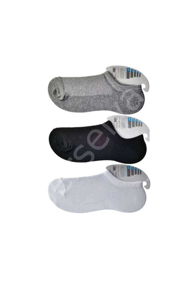 Siyah Gri ve Beyaz Erkek Görünmez Çorap 12 çift
