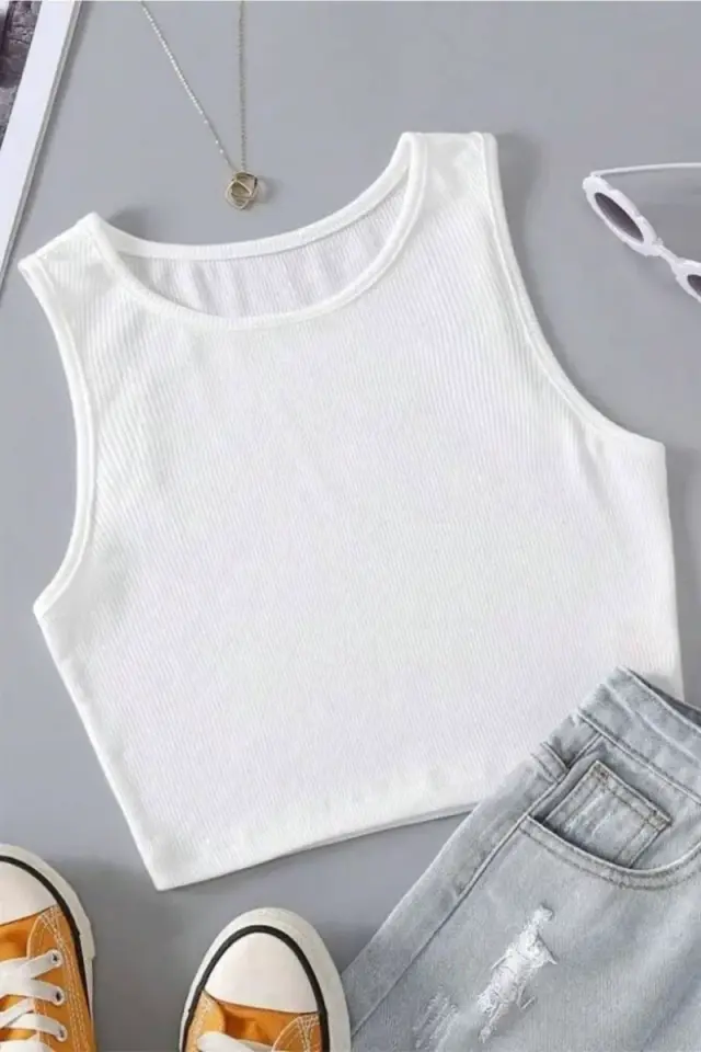 Beyaz Kalın Askılı Crop Bn6681b