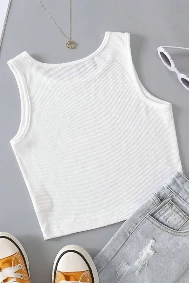 Beyaz Kalın Askılı Crop Bn6681b