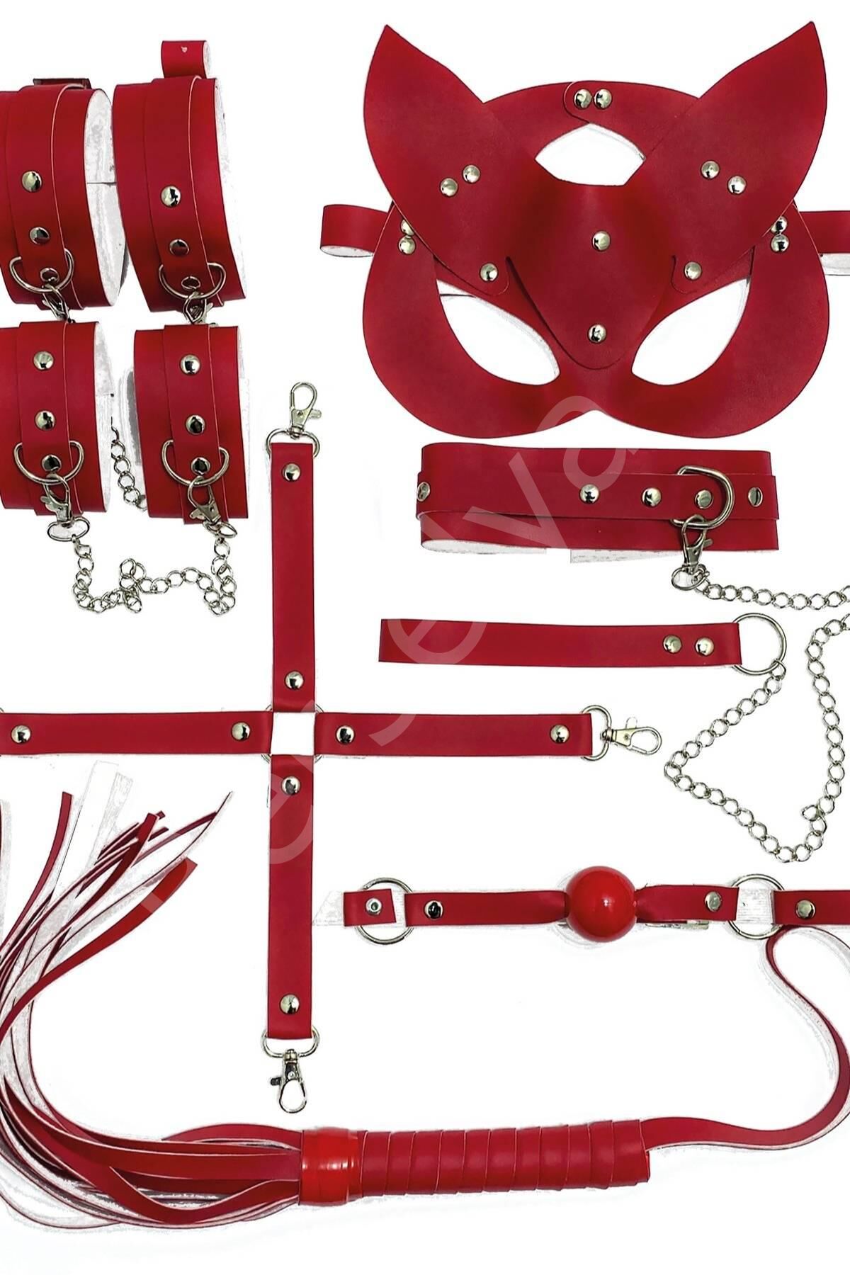 Kırmızı Deri 7 Li Kople Deri Sexi Set 800208