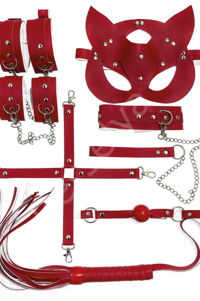 Kırmızı Deri 7 Li Kople Deri Sexi Set 800208