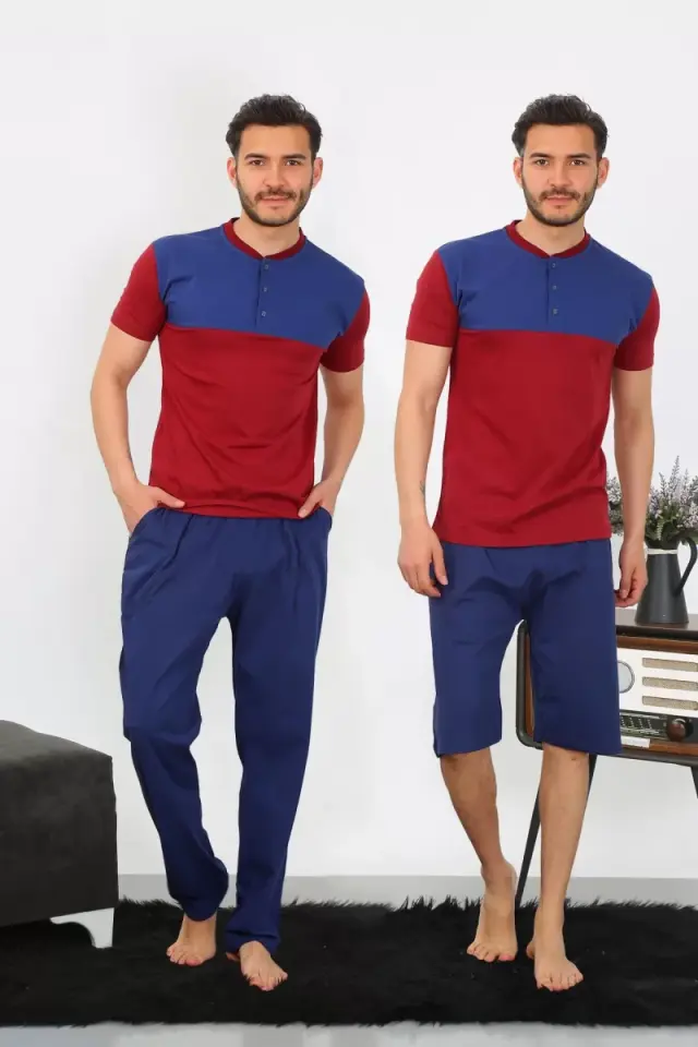 Erkek Penye 3'lü Parlamentmavi Parçalı Pijama Takımı
