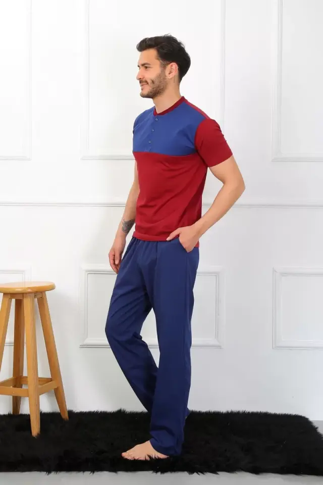 Erkek Penye 3'lü Parlamentmavi Parçalı Pijama Takımı