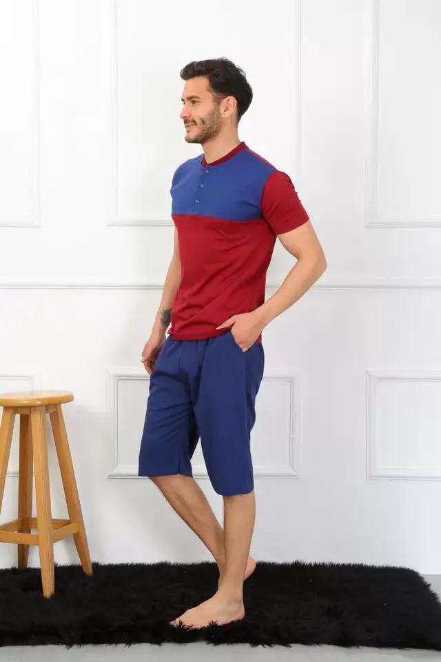 Erkek Penye 3'lü Parlamentmavi Parçalı Pijama Takımı