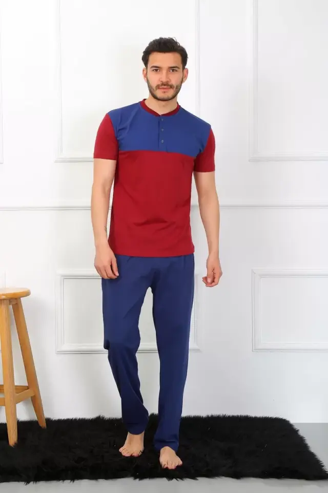 Erkek Penye 3'lü Parlamentmavi Parçalı Pijama Takımı