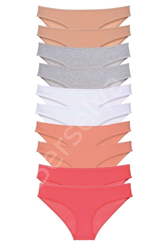 10 Adet Süper Eko Set Likralı Kadın Slip Külot Ten Gri Beyaz Pudra Fuşya