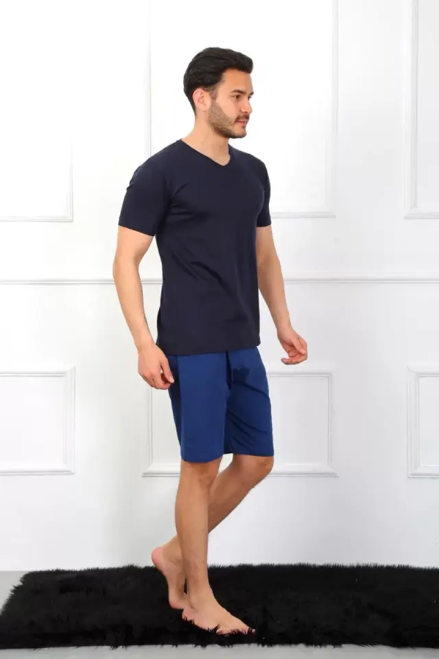 Erkek Penye 3'lü Lacivert V Yaka Pijama Takımı