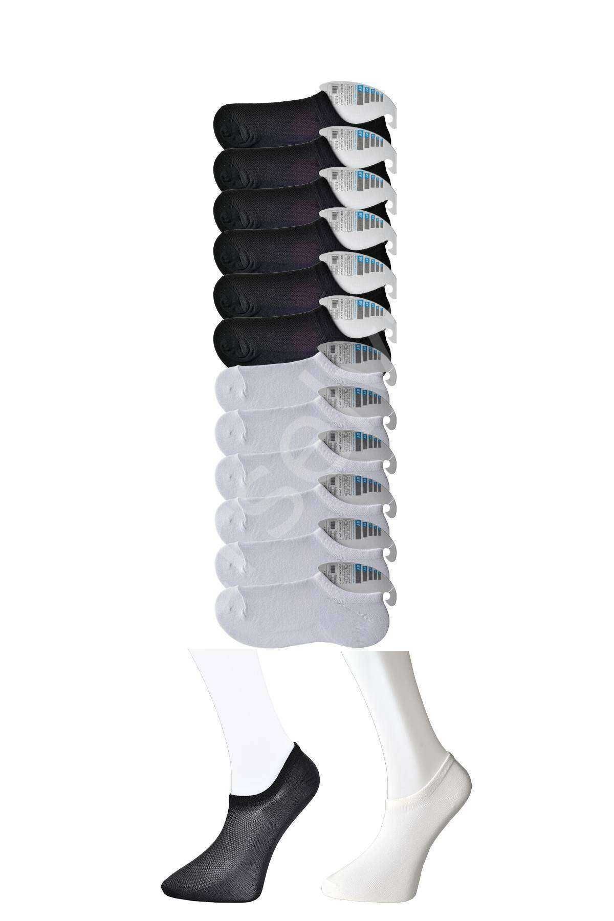 Siyah ve Beyaz Erkek Görünmez Çorap 12 çift