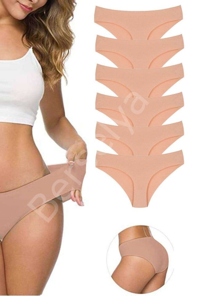 6 Adet Kadın Dikişsiz Lazer Kesim Esnek İz Yapmayan Külot Ten