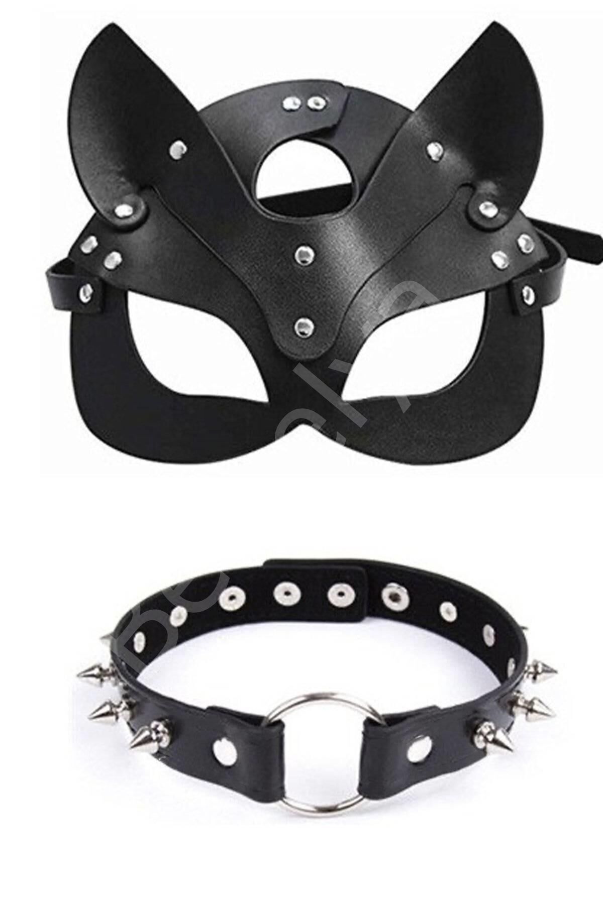 Maske Ve Çivili Deri Sexi Boyun Tasması İkili Set 064