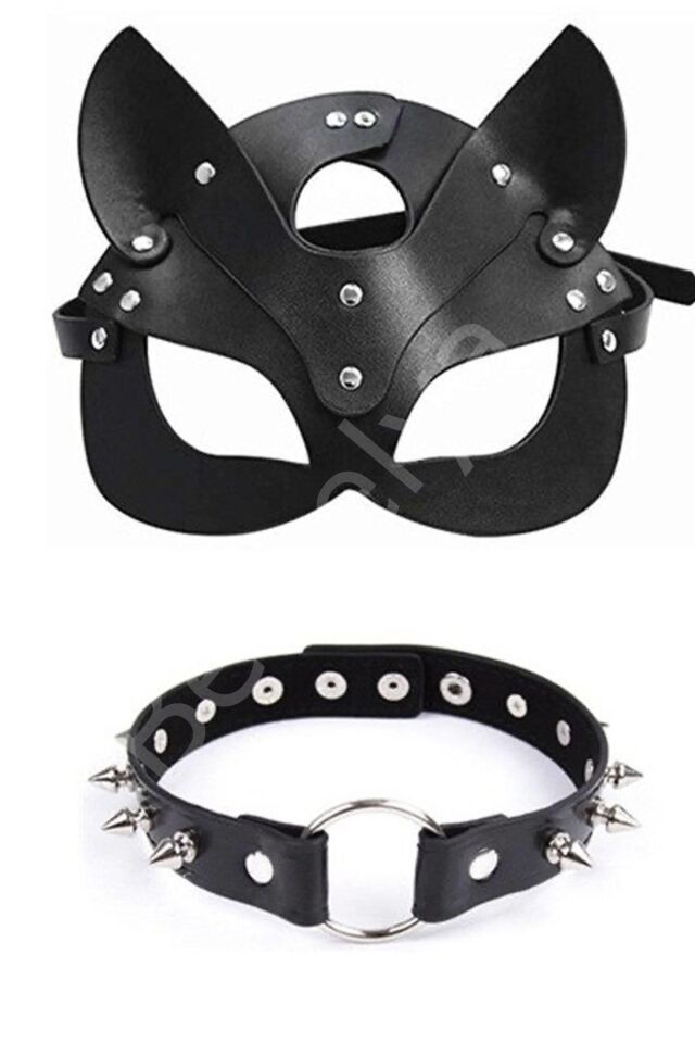 Maske Ve Çivili Deri Sexi Boyun Tasması İkili Set 064