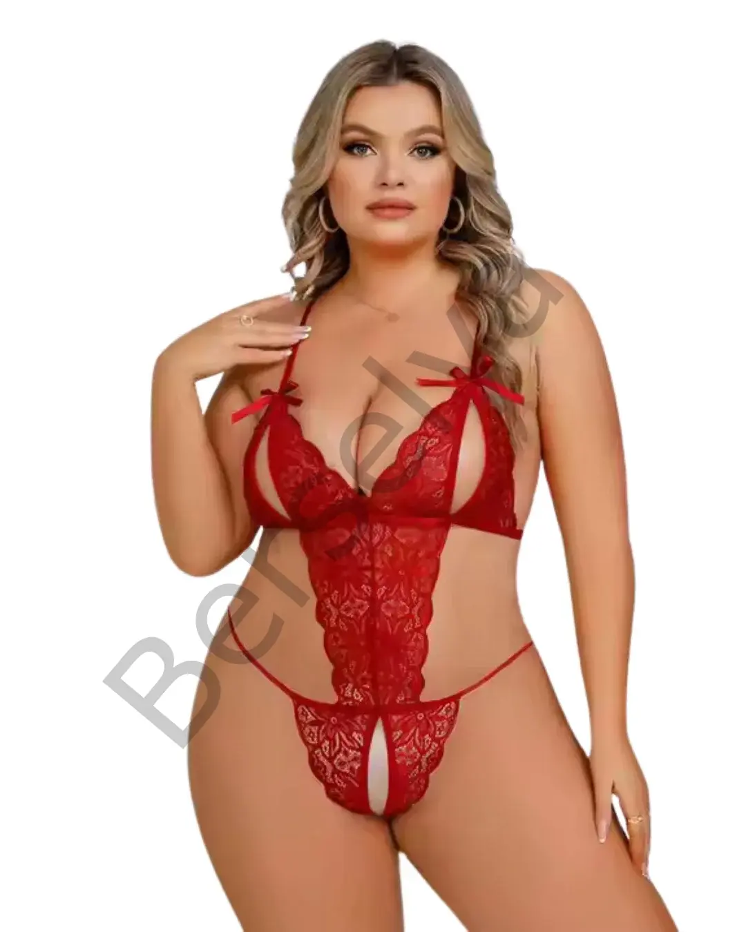 Büyük Beden Fantezi Kırmızı Dantelli Babydoll