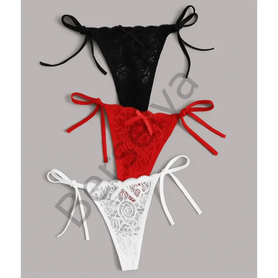 Kadın 3'lü Dantelli Yandan Bağlamalı Seksi Tanga