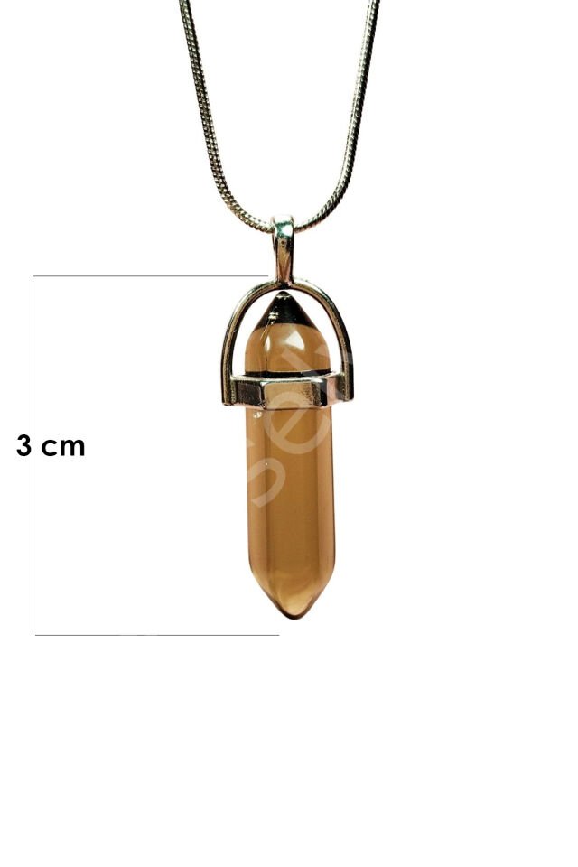 Dumanlı Kuvars Doğal Taşı Zincirli El Yapımı Kolye Uç: 3 cm Zincir: 20 cm Kutulu