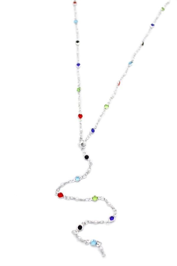 Renkli Taşlı Y Kolye - Gümüş