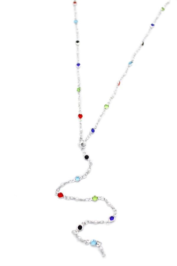 Renkli Taşlı Y Kolye - Gümüş