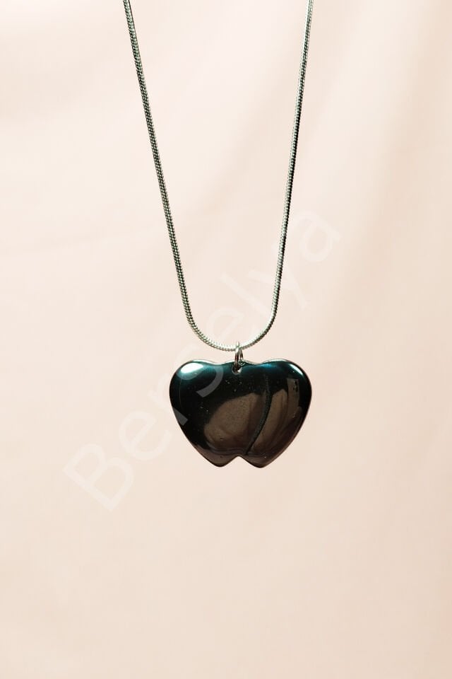 Hematit Doğal Taşı Zincirli El Yapımı Kolye Uç: 2 cm Zincir: 20 cm Kutulu