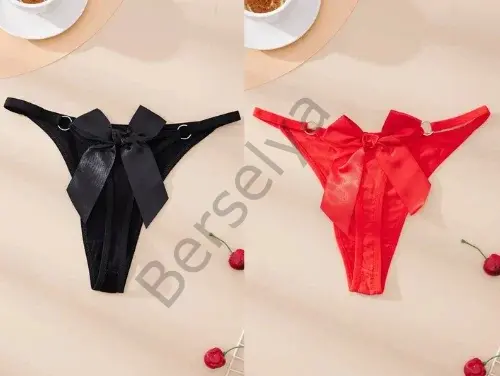 Fantezi Kadın 2'li Fiyonklu Halkalı Tanga