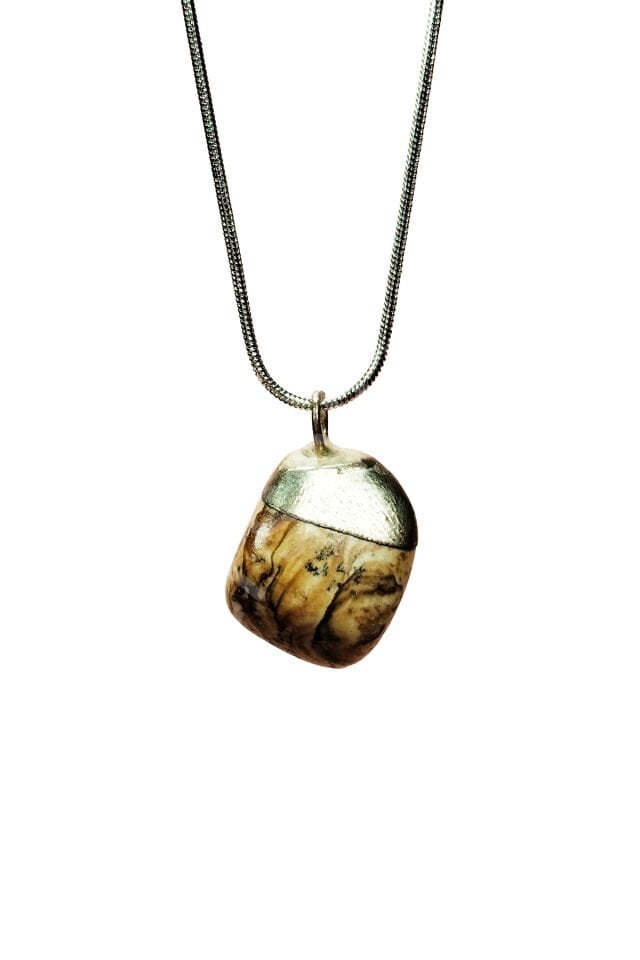 Jasper Doğal Taşı Zincirli El Yapımı Kolye Uç: 2 cm Zincir: 20 cm Kutulu